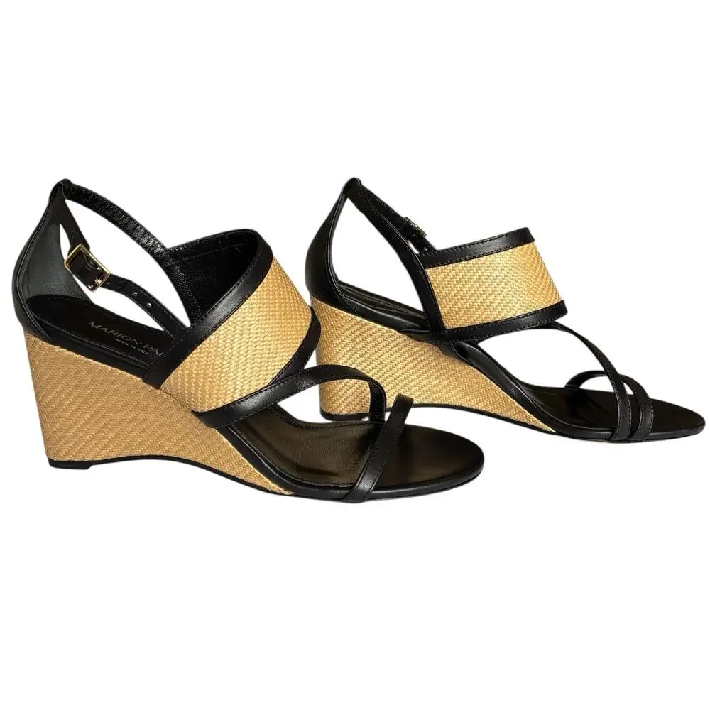 New With Box MARION PARKE Penny 70 Wedge Sandal 39.5‎ / US 9.5 Black Leather